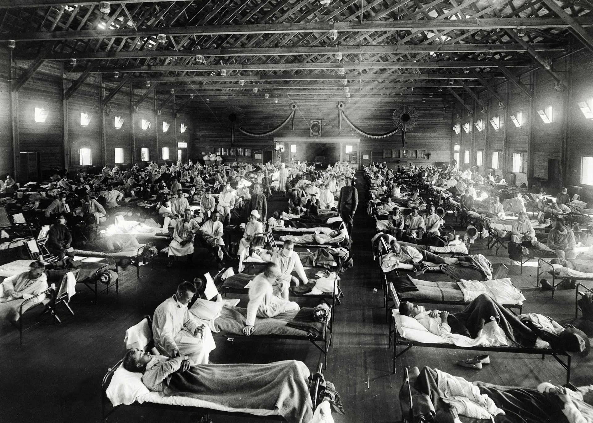Patients being treated at an emergency hospital