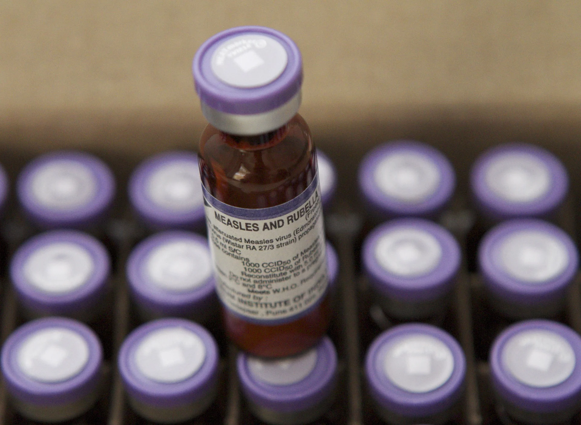 Vials of measles and rubella vaccine