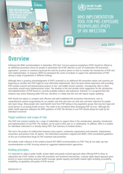 WHO Implementation Tool for Pre-Exposure Prophylaxis (PrEP) of HIV Infection